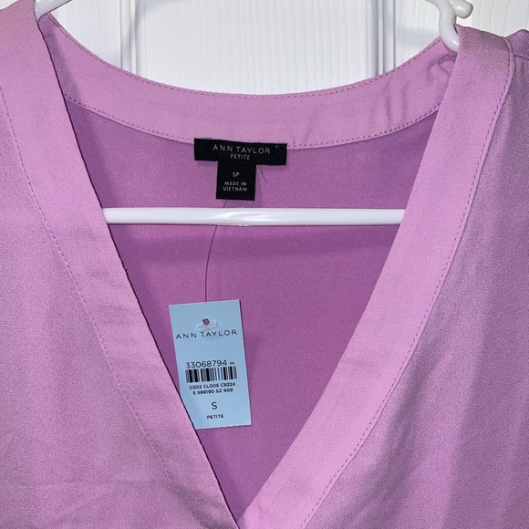 Ann Taylor Petite Mixed Media Pleat Front Top - Picture 7 of 8